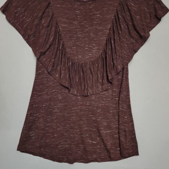 RXB Ruffle Top Womens XS Burgundy Heathered Stretches Flutter Sleeves - Picture 4 of 11